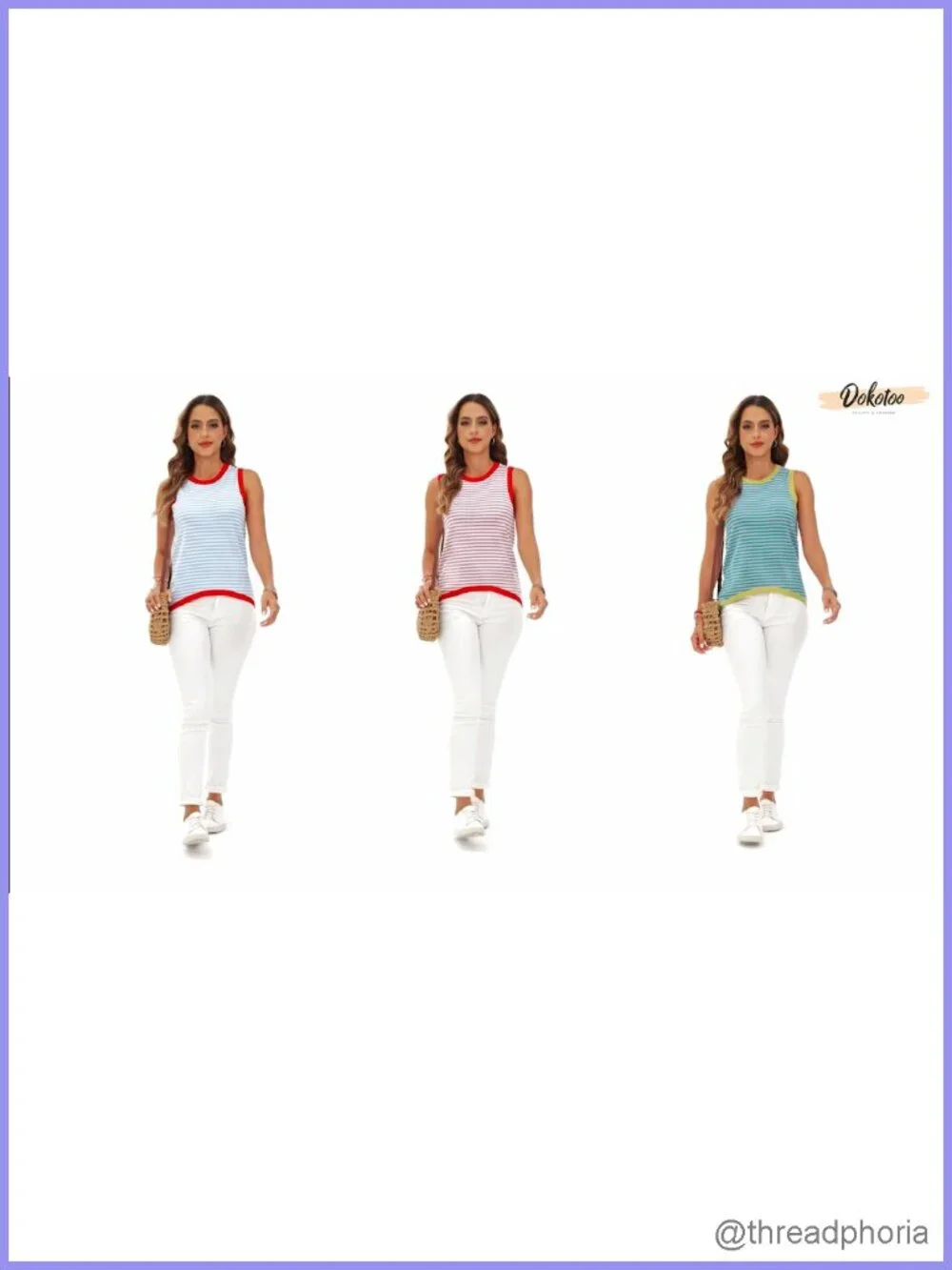Striped Color Block High Neck Tank Top Loose High Low Sleeveless Blouse